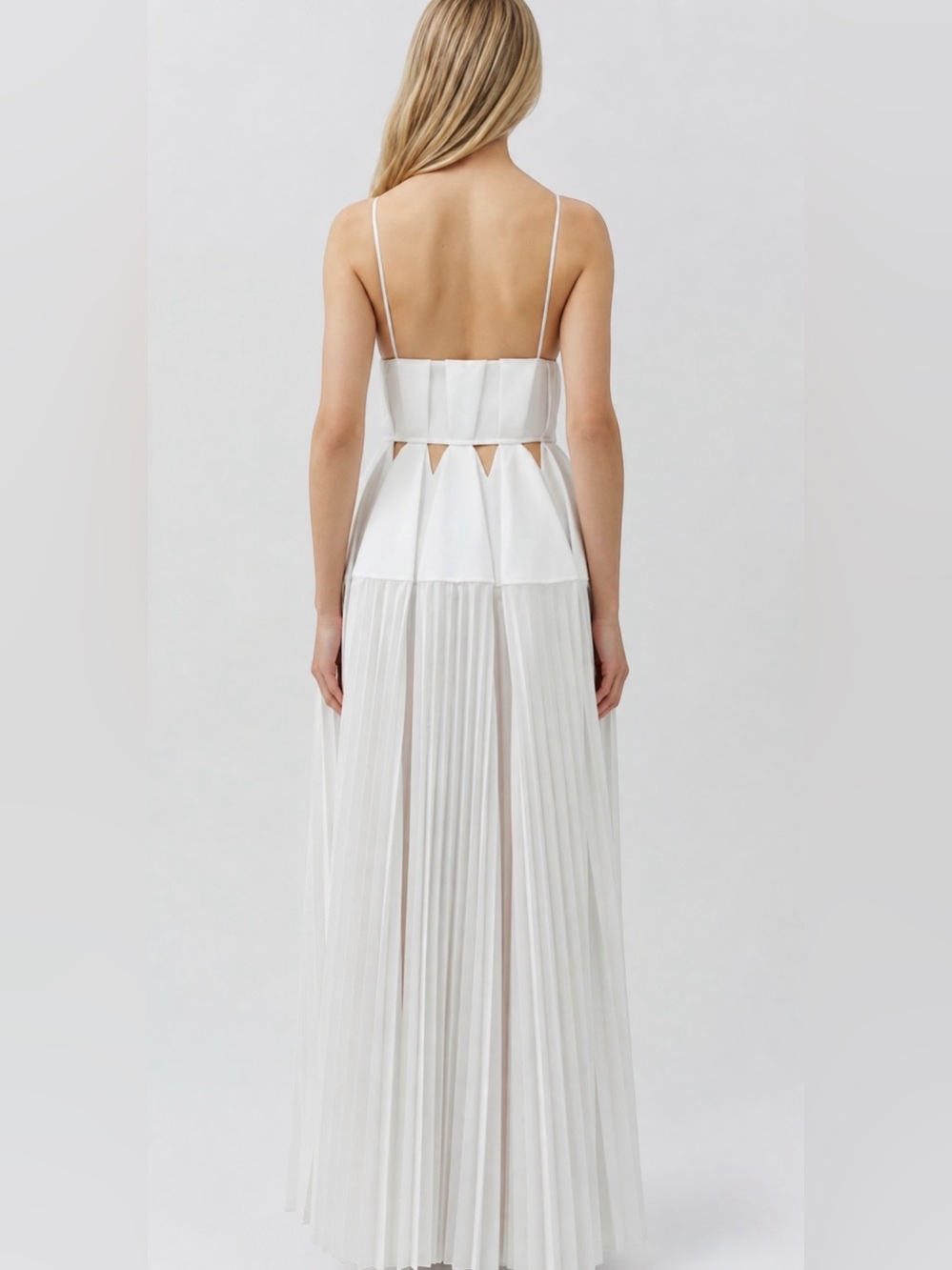 SIMKHAI SELENE PLEATED COTTON CUTOUT MAXI DRESS GOWN White Size 2 - Picture 4 of 13